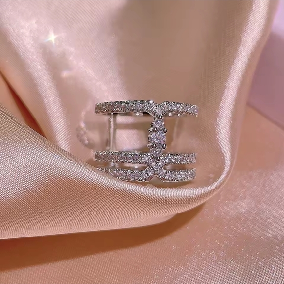 Anthropologie Jewelry - Silver Crystal Triple-Row Openwork Ring